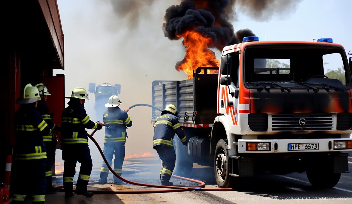 Lkw-Brand bei Mercapalma sorgt für Großeinsatz der Feuerwehr Feuerwehr bei der Bekämpfung eines Lkw-Brands in Mercapalma, Palma de Mallorca