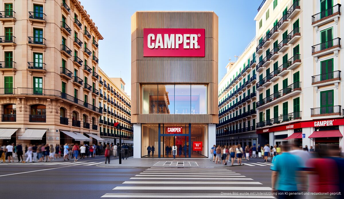 Camper übernimmt griechischen Sandalenhersteller und stärkt mediterrane Wurzeln Camper-Hauptsitz in Palma de Mallorca mit Logo an der Fassade