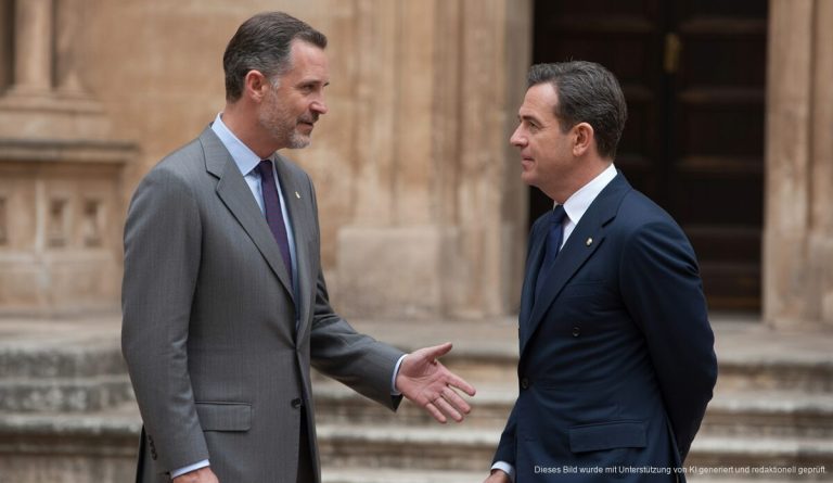 König Felipe VI und Bürgermeister von Palma diskutieren im Palacio Real de la Almudaina