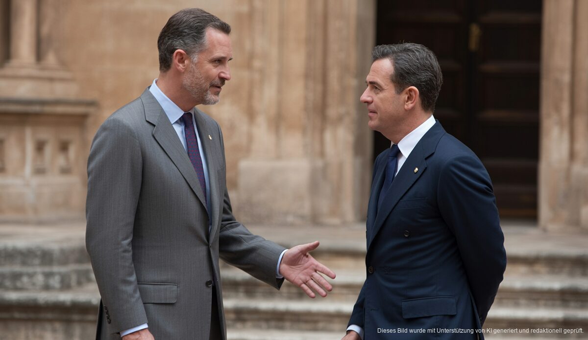 Einladung zur 800-Jahr-Feier der Eroberung Mallorcas an König Felipe VI. König Felipe VI und Bürgermeister von Palma diskutieren im Palacio Real de la Almudaina
