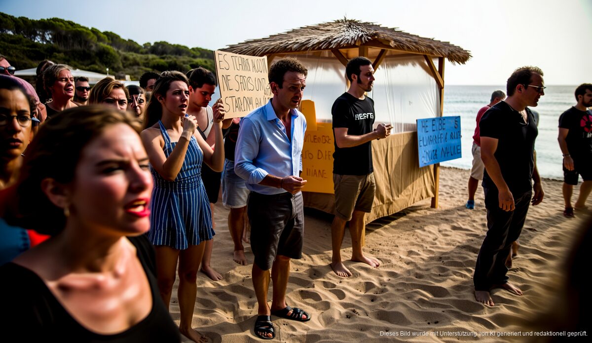 Protest am Strand Es Trenc in Mallorca mit vandalisierten Hütten