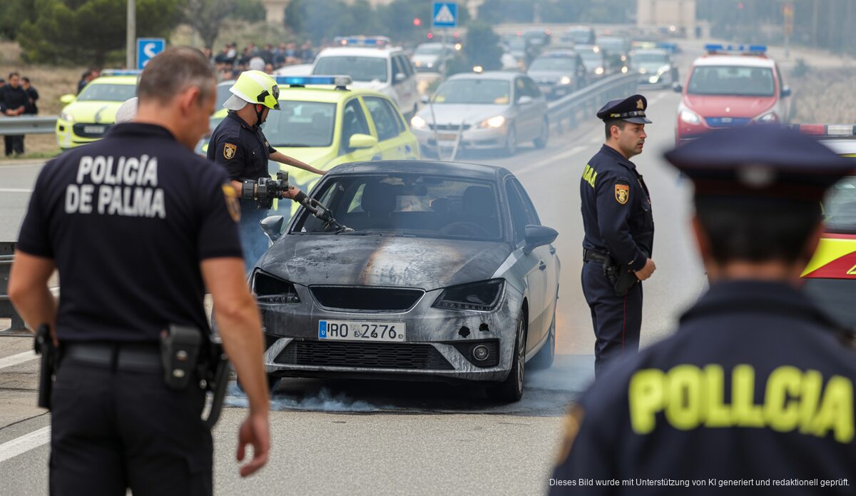 Schwerer Fahrzeugbrand führte zu Stau auf Mallorca Fahrzeugbrand und Verkehrschaos auf Mallorca auf der Ma-19 Richtung Llucmajor