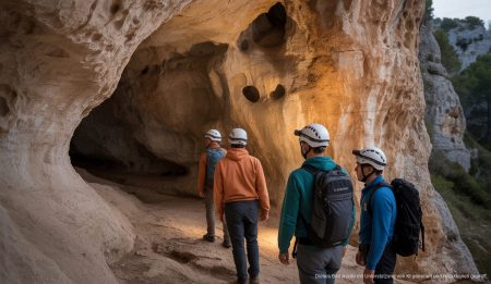 Die faszinierende Welt der Höhlen Mallorcas entdecken Eingang zur Vallgornera-Höhle auf Mallorca mit Entdeckern und Kalksteinformationen