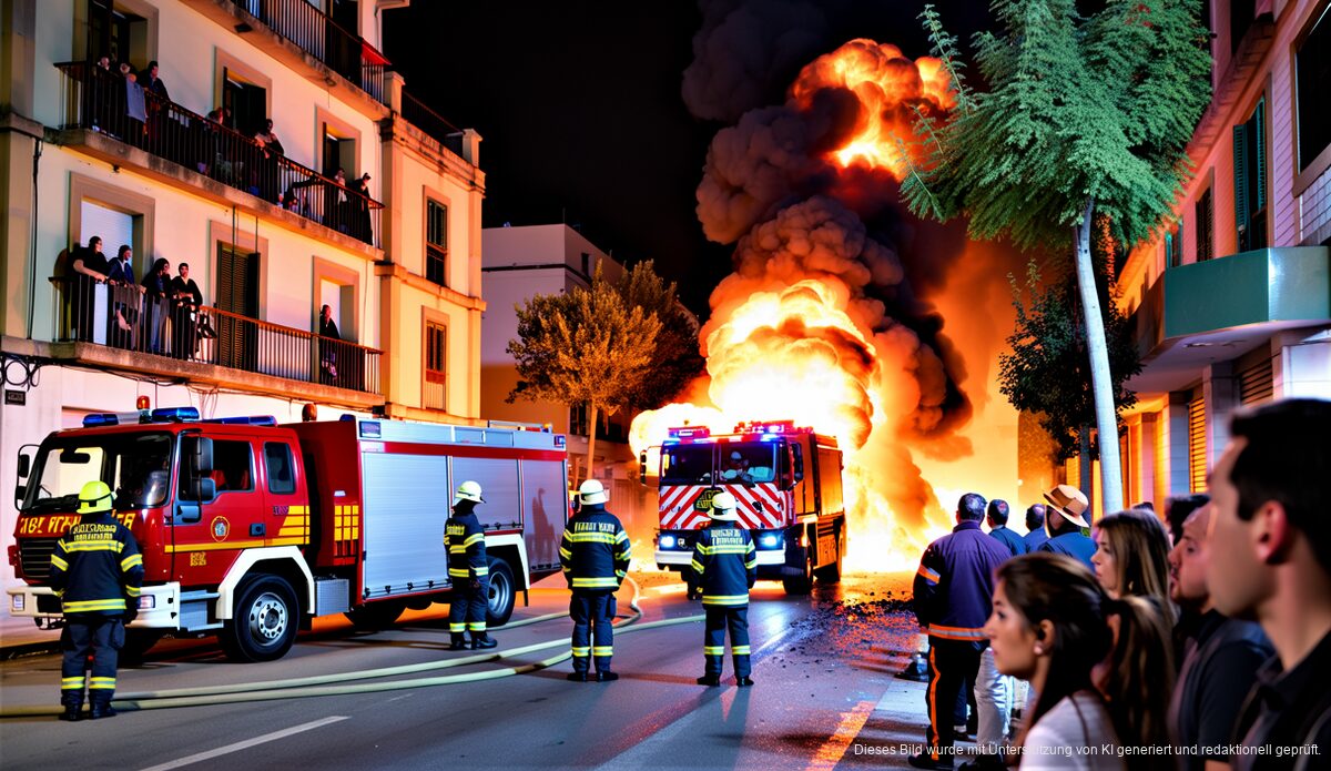Feuerwehr löscht brennenden Müllwagen in Palma de Mallorca