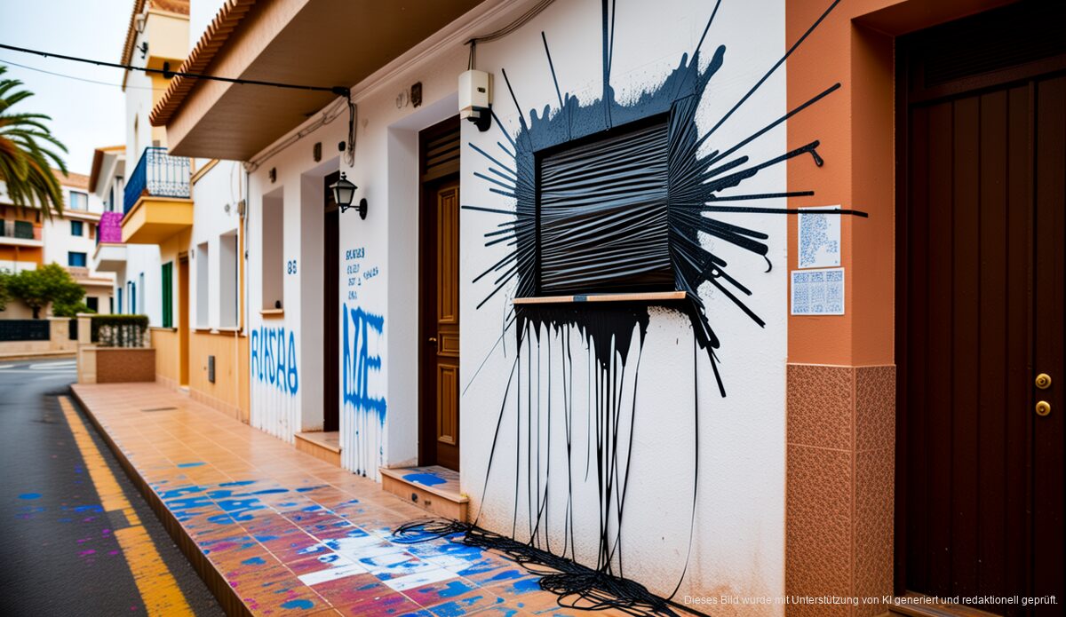Anleitung zur Gewalt gegen Tourismus auf Mallorca Bild von vandalisierten Ferienwohnung auf Mallorca mit Farbe auf den Wänden.
