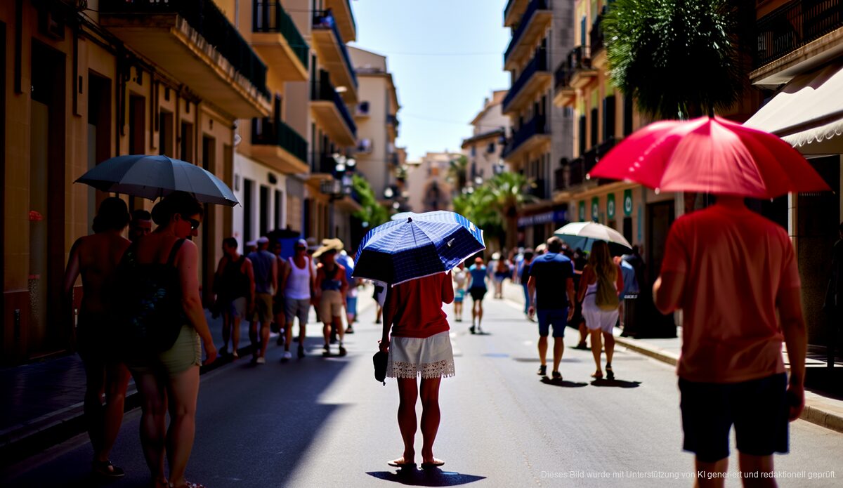 Mallorca erleidet extremes Hitzewetter mit Temperaturen über 40°C Menschen kämpfen gegen die extreme Hitze in Palma de Mallorca