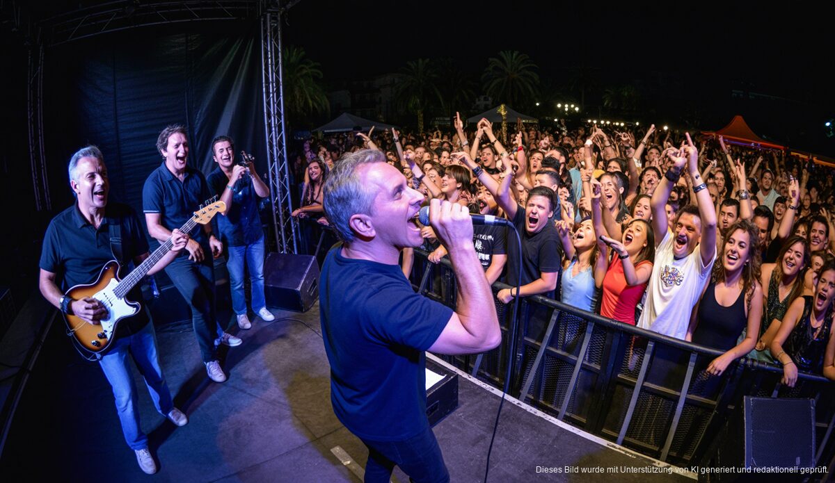 Hombres G begeistert über 5.000 Fans mit Konzert auf Mallorca Hombres G live bei einem Konzert in Son Fusteret, Mallorca.