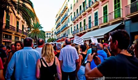 Spannungen auf Mallorca: Kontroversen um turismofeindliches Manifest Straße in Palma de Mallorca mit Touristen und friedlichem Protest