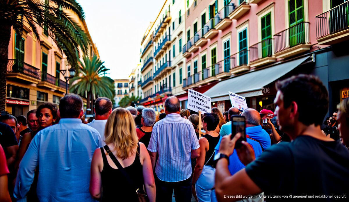 Spannungen auf Mallorca: Kontroversen um turismofeindliches Manifest Straße in Palma de Mallorca mit Touristen und friedlichem Protest