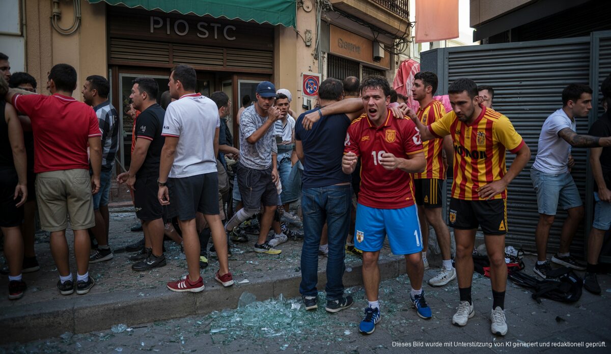 Krawalle nach WM-Finale auf Mallorca: Eskalation in Inca und Pollença Nach Krawallen sieht man Fans und zerstörtes Mobiliar nach WM-Finale in Mallorca