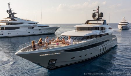 Luxusurlaub auf Mallorca: Jennifer Aniston und Stars auf Superjachten Luxusyacht Rising Sun vor Mallorca mit Prominenten an Bord.