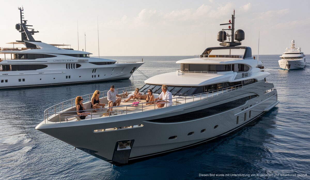 Luxusurlaub auf Mallorca: Jennifer Aniston und Stars auf Superjachten Luxusyacht Rising Sun vor Mallorca mit Prominenten an Bord.
