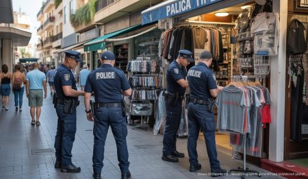 Große Polizeiaktionen in Palma de Mallorca gegen illegalen Handel Polizeieinsatz in einem Geschäft in Palma de Mallorca gegen den illegalen Handel