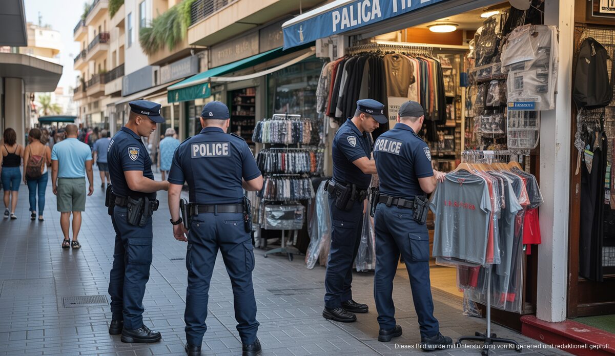 Große Polizeiaktionen in Palma de Mallorca gegen illegalen Handel Polizeieinsatz in einem Geschäft in Palma de Mallorca gegen den illegalen Handel