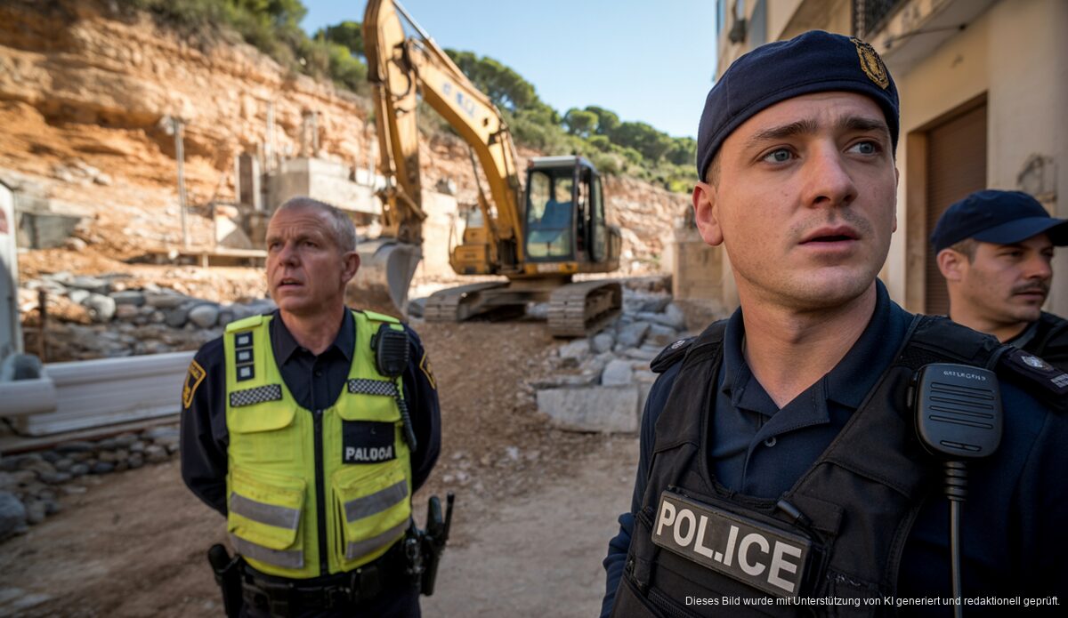 Polizei verhindert illegale Bautätigkeiten in Son Banya, Palma Polizisten stoppen illegale Bautätigkeiten in Son Banya, Palma de Mallorca.