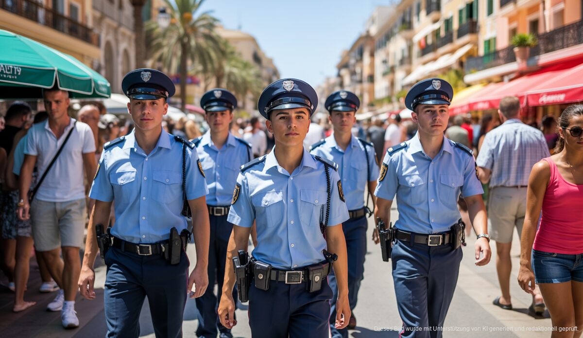 Polizeipräsenz auf Mallorca: Schinkenstraße unter Kontrolle Polizeischüler auf der Schinkenstraße in Playa de Palma auf Mallorca