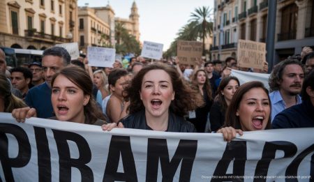 Proteste gegen Mallorcas Tourismus eskalieren: Aktuelle Entwicklungen und Forderungen Protest gegen Tourismus in Palma de Mallorca vor einem historischen Gebäude