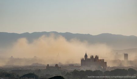 Staub aus der Sahara verschlechtert Luftqualität auf Mallorca Blick auf Palma de Mallorca unter der Wirkung von Saharastaub.
