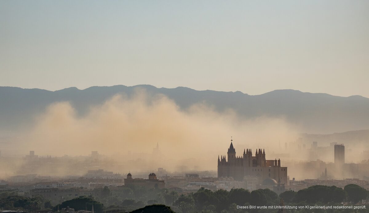 Staub aus der Sahara verschlechtert Luftqualität auf Mallorca Blick auf Palma de Mallorca unter der Wirkung von Saharastaub.