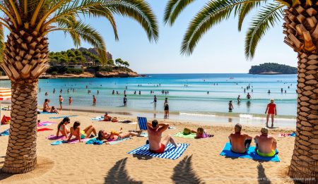 Sommerlicher Strand in Santa Ponsa bei klarem Himmel