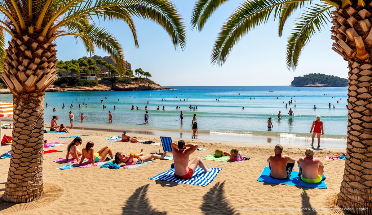 Perfekte Sommertage in Santa Ponsa mit klarer Sonne Sommerlicher Strand in Santa Ponsa bei klarem Himmel