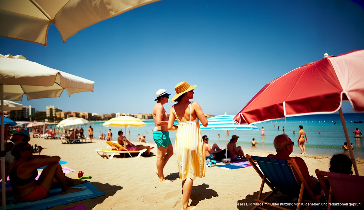 Sonne pur auf Mallorca: Sommerliche Temperaturen und klare Himmel Strandtag auf Mallorca mit blauem Himmel und Sonne