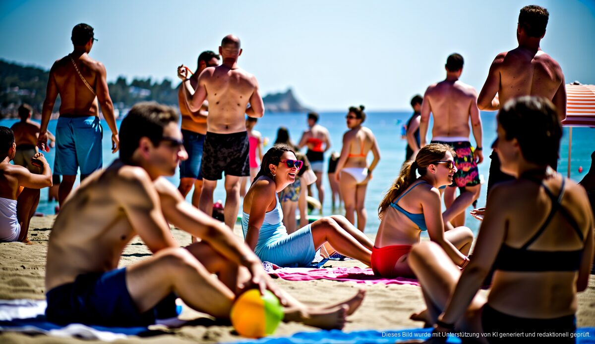 Hitze in Alcúdia: Temperaturen steigen auf über 38 Grad Menschen genießen den sonnigen Strand von Alcúdia, Mallorca.