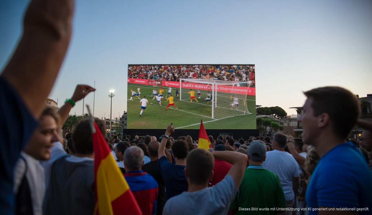 Spanien gegen Frankreich: Public Viewing in Palma Fußballfans in Son Fusteret, Palma, schauen Spanien-Frankreich