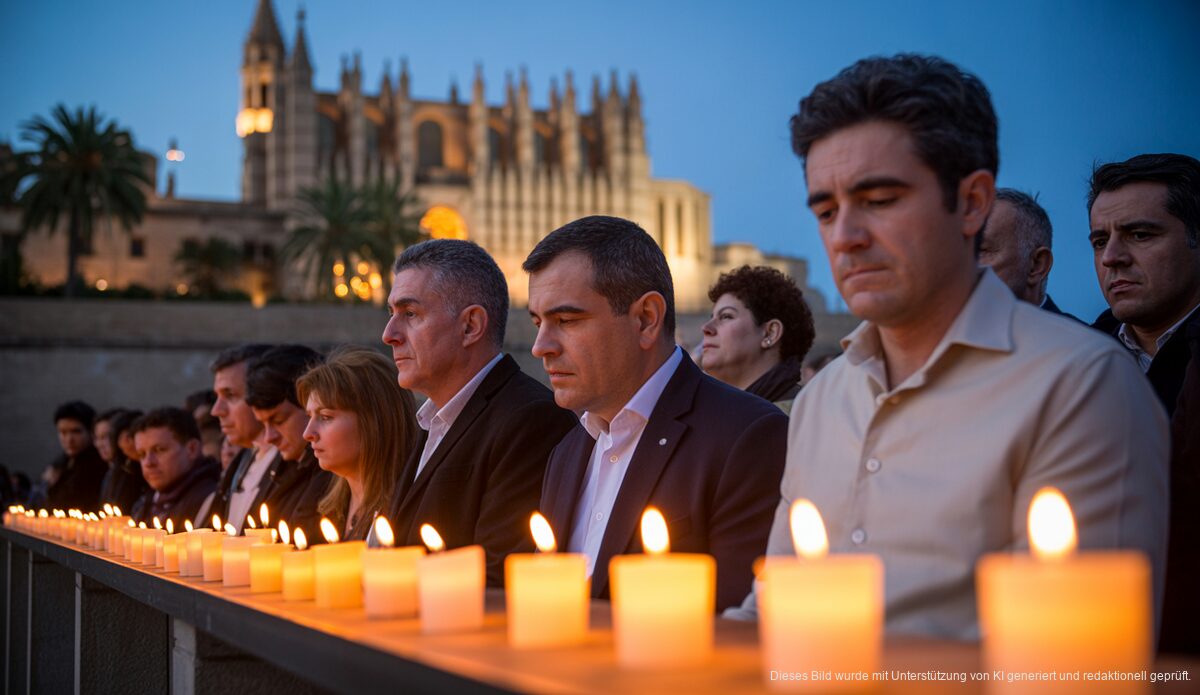 Trauernde bei einer Kerzenlichtfeier für Joan Roca vor der Kathedrale von Mallorca