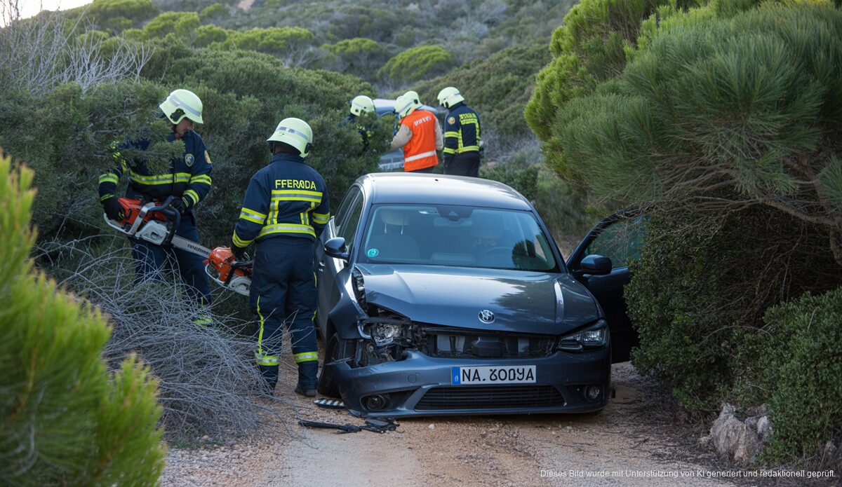 Fahrer unter Alkoholeinfluss nach tödlichem Unfall in Cala Mesquida freigelassen Unfallort bei Cala Mesquida mit beschädigtem Auto und Rettungskräften im Einsatz