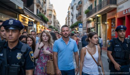 Wachstum und Proteste auf Mallorca: Kontroverse um Tourismus Protest gegen Tourismus in Palma de Mallorca mit Polizei und geschlossenen Geschäften.
