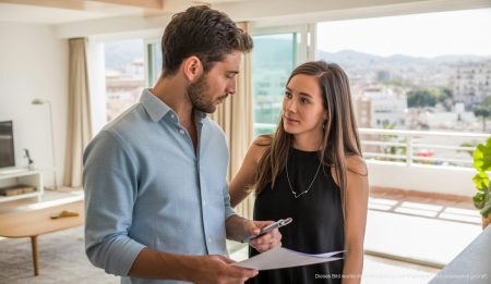 Junge Menschen begutachten potenzielle Wohnung in Palma de Mallorca als Teil des Wohnungsförderprogramms.