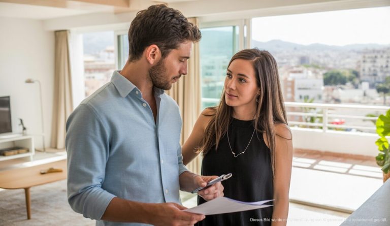 Junge Menschen begutachten potenzielle Wohnung in Palma de Mallorca als Teil des Wohnungsförderprogramms.