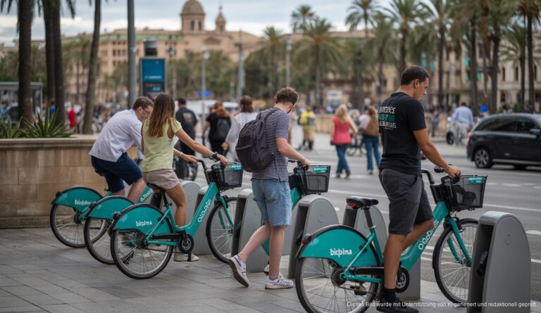BiciPalma Stationen in Palma de Mallorca mit Fahrradfahrern