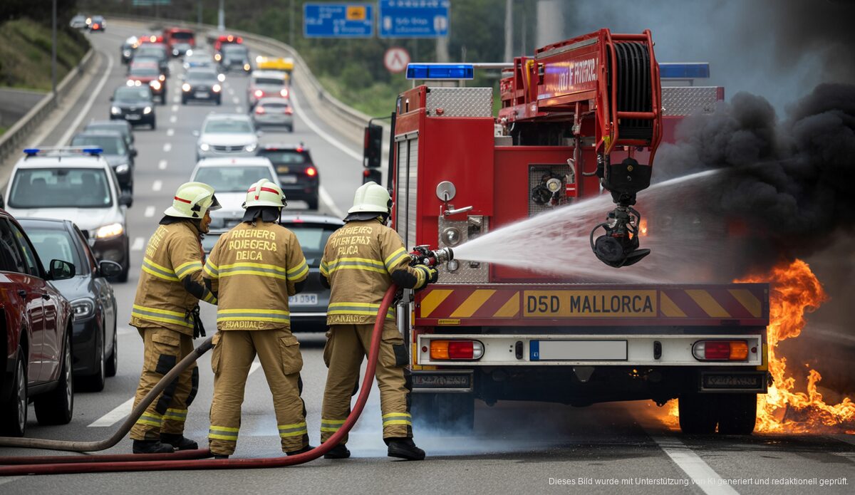 Feuerwehreinsatz auf Mallorca: Zwei Brände in einer Stunde Feuerwehreinsatz gegen einen brennenden Lkw auf Mallorca.