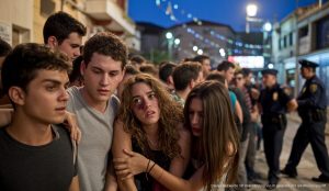 Gewalt bei Festen auf Mallorca: Teenager vor Rathaus in Alaró.