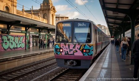 Grafitero aus Madrid muss nach wiederholten Taten in Mallorca in Haft Zug in Palma de Mallorca mit Graffiti am Bahnhof