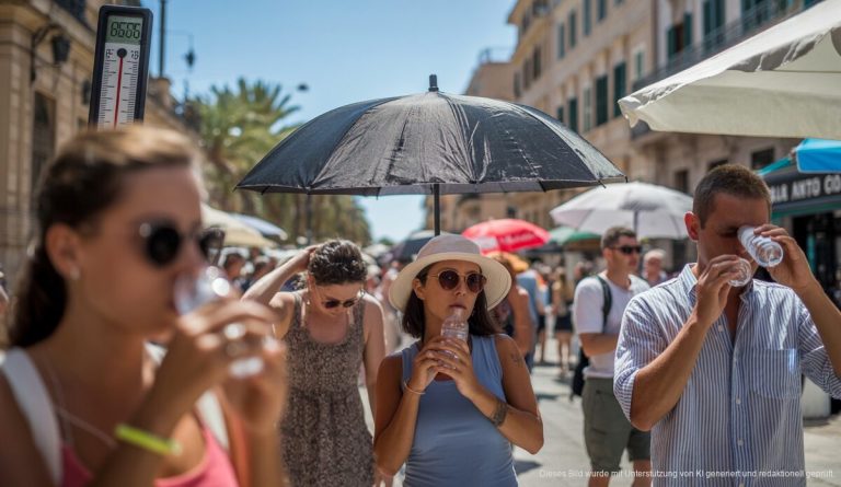 Mallorca erwartet rekordverdächtige Hitzewellen am Wochenende Menschen in Palma de Mallorca wärmen sich bei intensiver Hitze, kühle Maßnahmen ergreifend