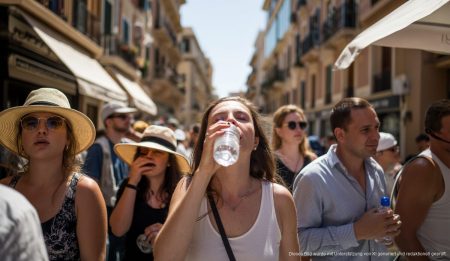 Hitzealarm in Palma: Temperaturen über 40 Grad erwartet Menschen in Palma bei extremer Hitze, die nach Schatten suchen