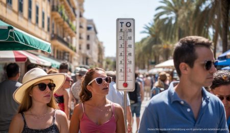 Extremtemperaturen auf Mallorca diesen August erwartet Hitzewelle auf Mallorca - Menschen auf der Straße bei strahlendem Sonnenschein