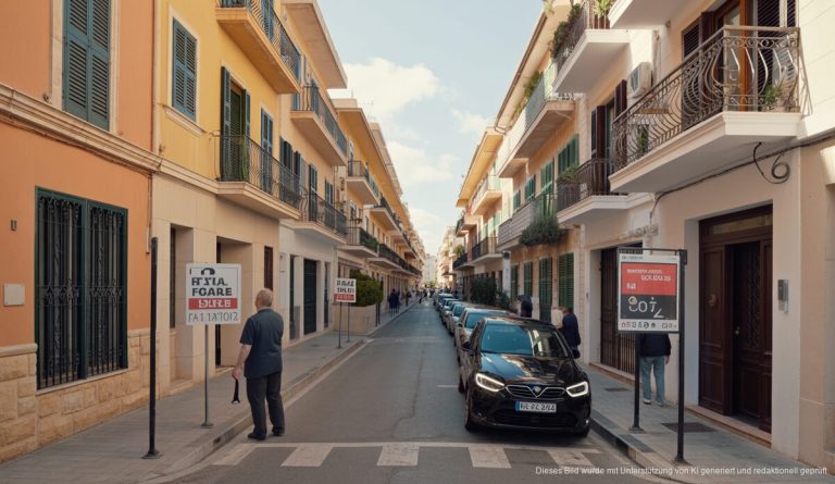 Mallorcas Immobilienmarkt schwächelt, Steuereinnahmen stabil Straßenszene auf Mallorca mit Immobilienverkäufen
