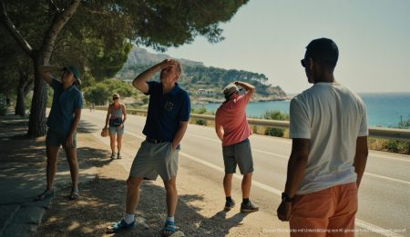 Mallorca leidet unter Rekordhitze und extrem hohen Temperaturen Landschaft auf Mallorca bei extremer Hitze mit Personen im Schatten