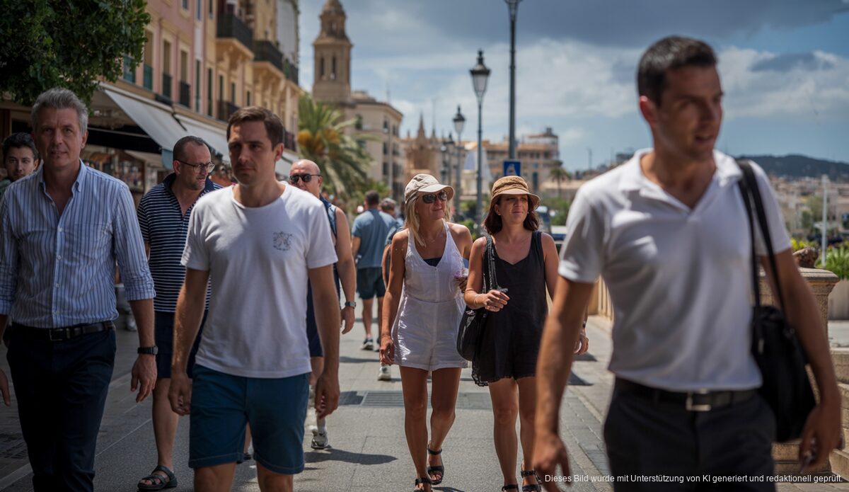 Voraussage für Mallorca: Hitze und mögliche Gewitter Blick auf eine belebte Straße in Palma de Mallorca bei warmem Wetter.
