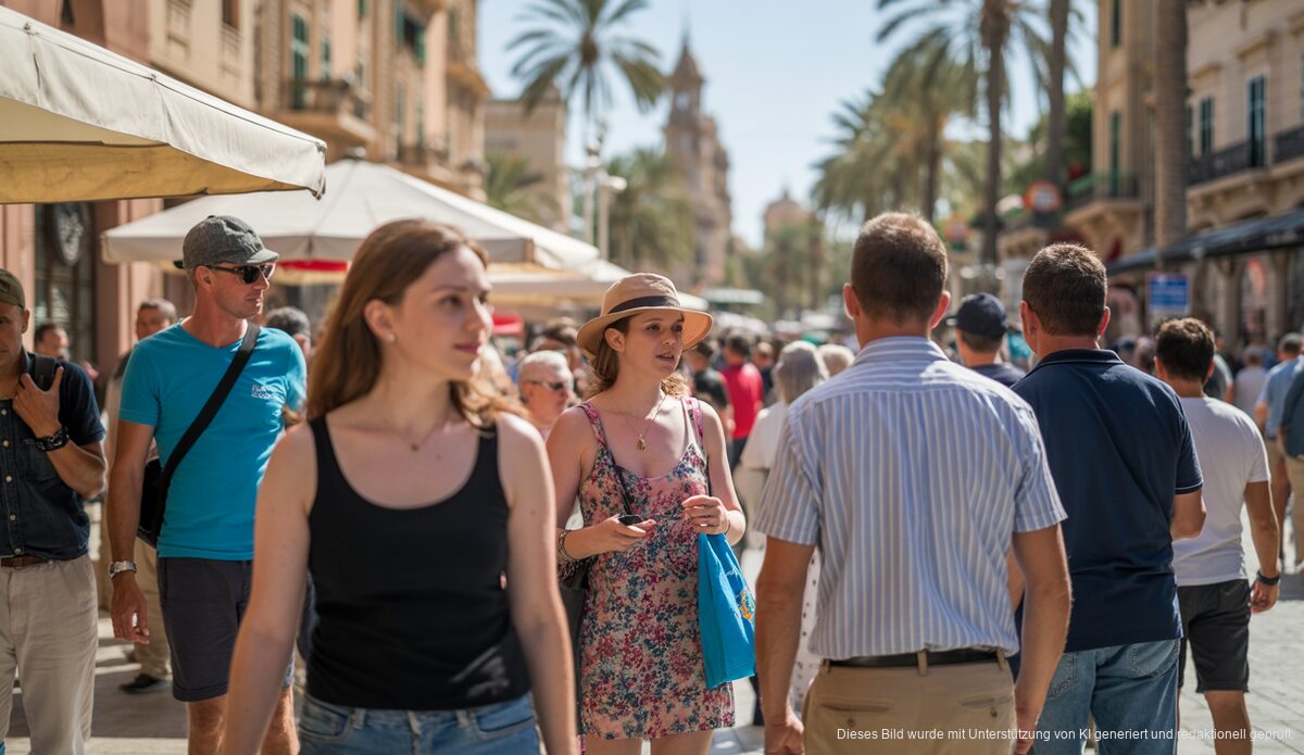 Mallorcas Wirtschaft und Kultur im Wandel Straßenszene in Palma de Mallorca mit Touristen und Einheimischen