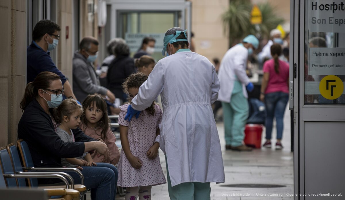 Sarampión-Ausbruch in Mallorca: Mehrheit der Infizierten ungeimpft Ein Bild von Hospital Son Espases in Palma de Mallorca zeigt Ärzte, die junge Patienten behandeln.
