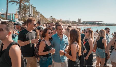 Eskalation des Massentourismus auf Mallorca: Maßnahmen und Kritik Touristen genießen das lebhafte Umfeld an der Playa de Palma auf Mallorca