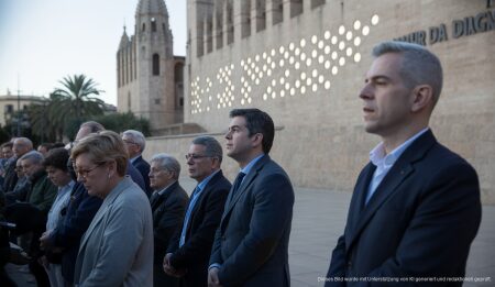 Menschen gedenken vor 'Mauer der Würde' in Palma de Mallorca