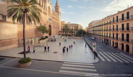 Reform der Plaza de la Immaculada in Palma abgeschlossen Renovierte Plaza de la Immaculada in Establiments, Palma de Mallorca mit neuem Pflaster und Fußgängerüberwegen.