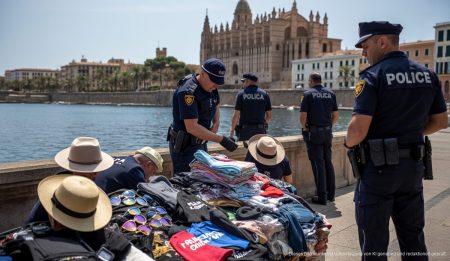 Polizeiaktion in Palma: 3.000 illegale Waren beschlagnahmt Polizisten beschlagnahmen illegale Ware in Palma de Mallorca