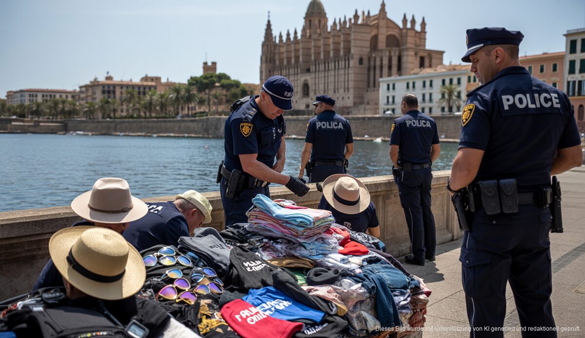 Polizeiaktion in Palma: 3.000 illegale Waren beschlagnahmt Polizisten beschlagnahmen illegale Ware in Palma de Mallorca